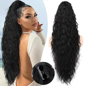 18/22/26/30 Inch Claw Long Wavy Ponytail Extension Curly Pony Tail Clip in Hair Extensions for Women Fluffy Natural Looking Synthetic Clip Hairpiece for Daily Use
