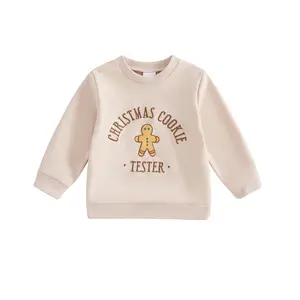 Toddler Girls Boys Christmas Sweatshirt Letter Gingerbread Man Embroidery Crew Neck Long Sleeve Baby Pullover Fall Clothes