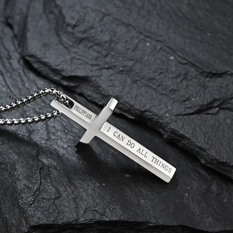 Initial Letter Cross Pendant Necklace - Silver/Black Titanium Steel Waterproof Engraved Lettering Gemstone Jewelry, Minimalist Chain & Link, Casual Daily Wear Accessory Gift, Necklace Initial, Jewelry Gift