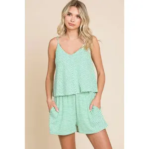 Culture Code Full Size Double Flare Striped Romper