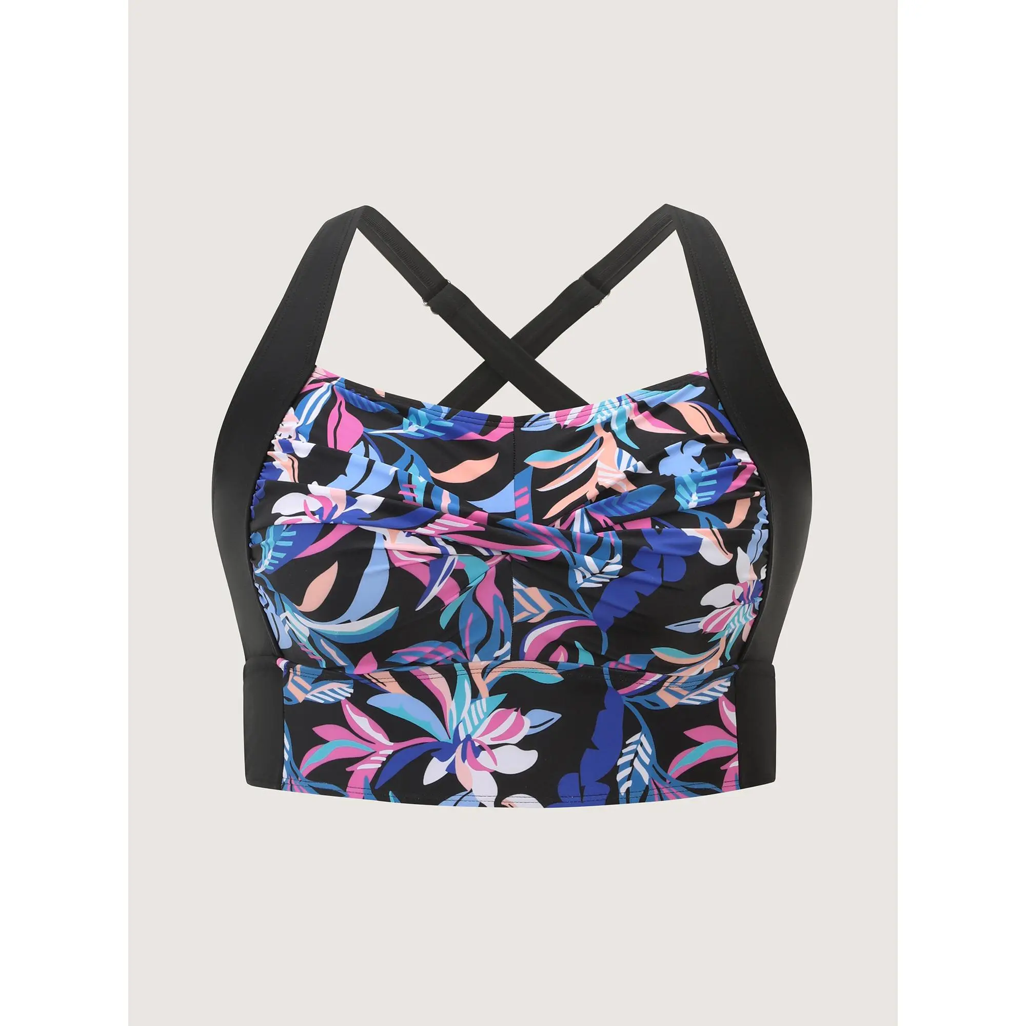 Women's Plus Size Ditsy Floral Tankini Top, Twist Front Beach Swimwear with Removable Cups and High-Stretch Chlorine-Resistant Fabric, Beach Swim Top, Casual Tankini Swimsuit, Tankini Tops Only