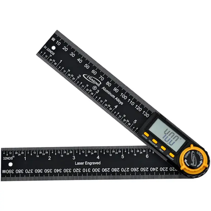 iGaging EZ View 360° Digital Protractor & Ruler, 5"/127mm Dual Scale Black Anodized Hand Measuring Tool with Laser Engraved Markings, Digital Display for Angle Measurement