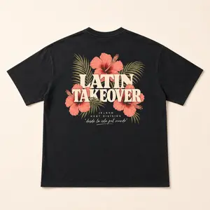 Latin Takeover Island Heat Tee Oversized Salsa Bachata Latin Dance Shirt Black Hibiscus Cotton