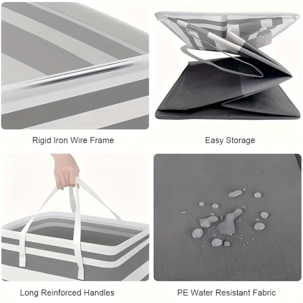 Foldable laundry basket with extended handle, durable nylon, 75L large capacity | Independent waterproof design, suitable for storing clothes and toys in dorms, homes, and laundry rooms | Gradient gray