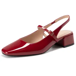 Women's Mary Janes Shoes - Closed Square Toe, Low Chunky Heel Slingback Pumps for Work, Wedding Women's Mary Janes Shoes - Closed Square Toe, Low Chunky Heel Slingback Pumps for Work, Wedding
