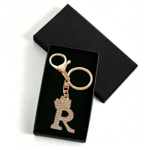 R - Sparkling Gold A-Z Letter Keychain, Rhinestone Crown Pendant for Handbag, Wallet & Car Keys, Gift for Mom, Birthday