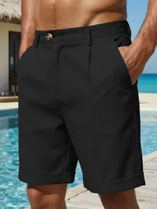 Men's Casual Linen Shorts Solid Color Old Money  Loose Fit Elastic Drawstring Waist Straight Legs Bottoms Casual Summer Lighweight Breathable Soft Yoga Beach Short Pants with Pockets Wedding Partise Vacation Daily Going Out Dating Club Lounge Wear