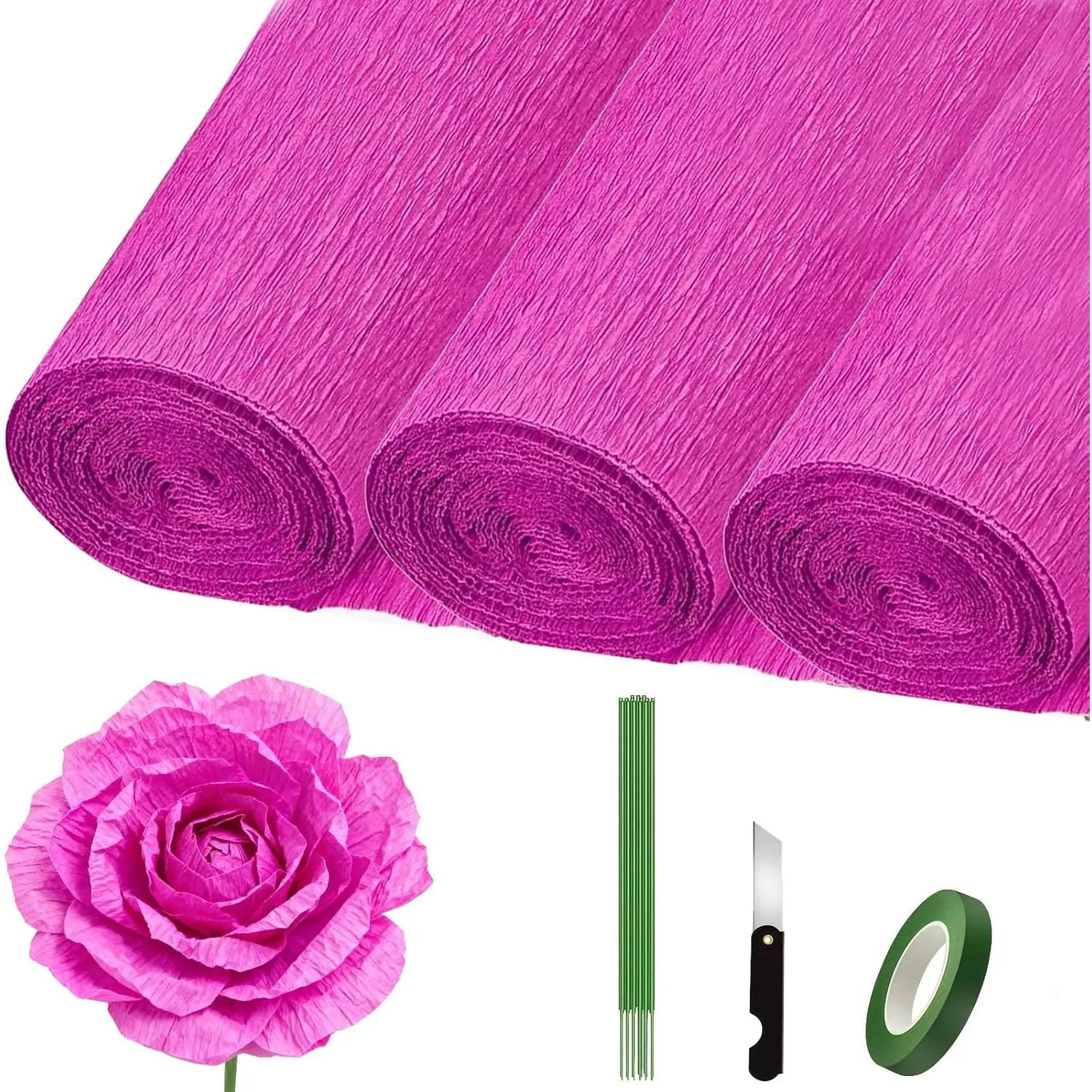 Heavy-Duty Crepe Paper Rolls 3-Roll Craft Set, 9.8 in x 8.2 ft Party-Ready Colors Crepe Paper for Party Decorations, DIY Crafts, Rose Wraps