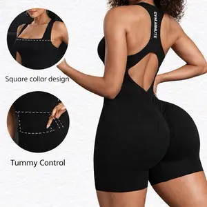 GYM MINUTE Women's Black One Size Tummy Control Compression Racerback Bodysuit