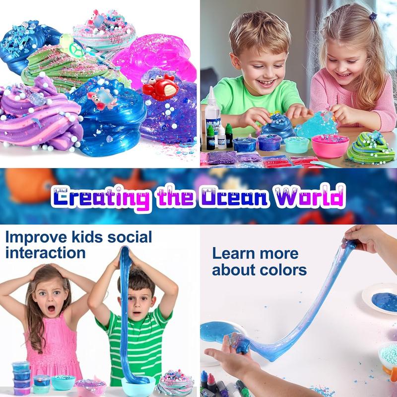 Christmas Gift Ocean Slime Kit for Girls 7-12 Years Old, Party Favor Gifts Slime Stress Relief Toy Scented Sludge Toy for Kids,Complete DIY Slime Making Kit for Kids and Boy