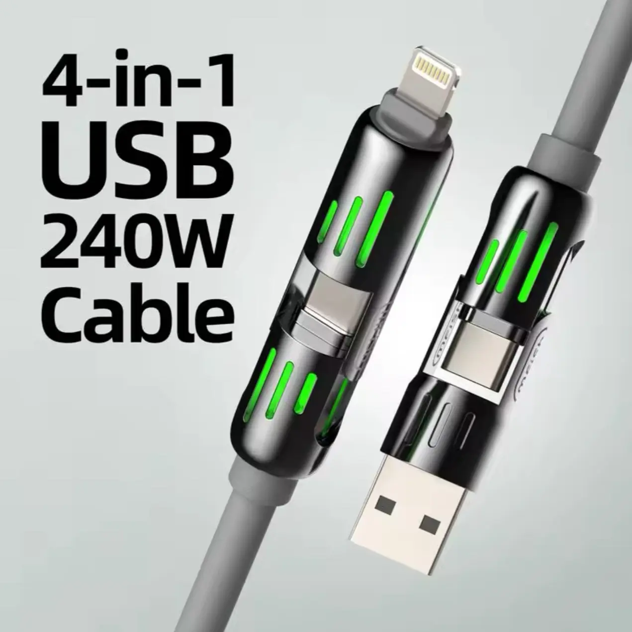 iPhone 4 in 1 Charging Cable, Fast Charging, MAX 240W USB A Type C Lightning, Compatible with iPhone Models