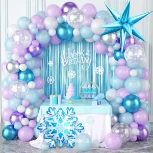 Snow Balloon Garland Arch Kit, Snowflake Pearl Blue Purple Metallic Purple Blue Silver And White Balloons For Winter Wonderland Christmas Baby Shower Snow Birthday Party Decoration