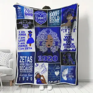 Zeta Phi Beta Sisterhood Style Digital Print Flannel Blanket, Cozy Throw Blanket, Comfortable Knitted Polyester, All-Season Use, Ideal for Sofa Home Office Camping Travel