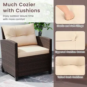 COSTWAY - 3 Piece Patio Sofa Set Wicker Chairs and Coffee Table with Storage-Beige