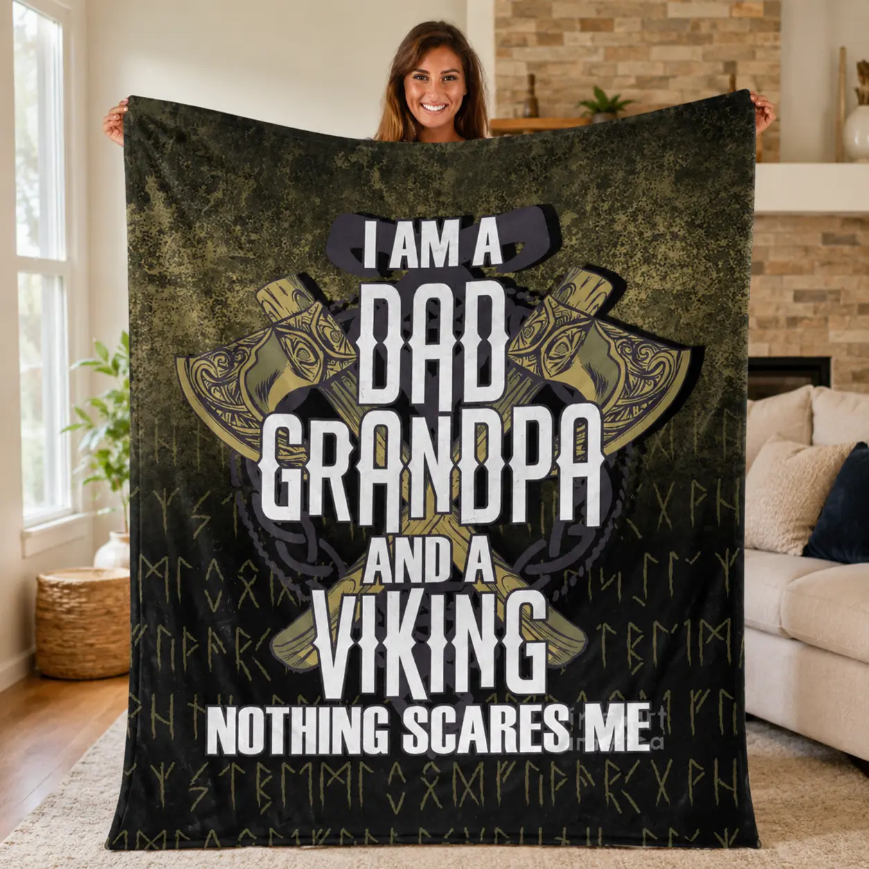 I Am A Dad Grandpa Viking Blanket Norse Axe Flannel Throw Fathers Day Gift For Dad Grandpa Him