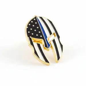Molon Labe Crusader Thin Blue Line Helmet Pin (Gold Plated)