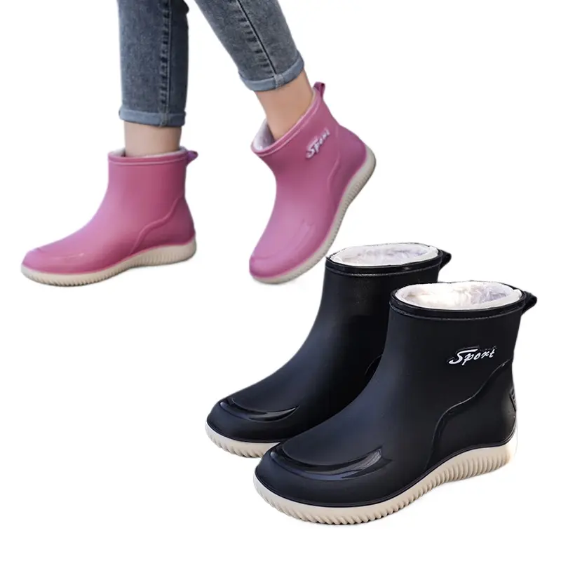 Women's Fashion Chelsea Rain Boots, Solid PU Ankle Booties, Waterproof Slip-On Flat Outdoor Garden Shoe, Outdoors