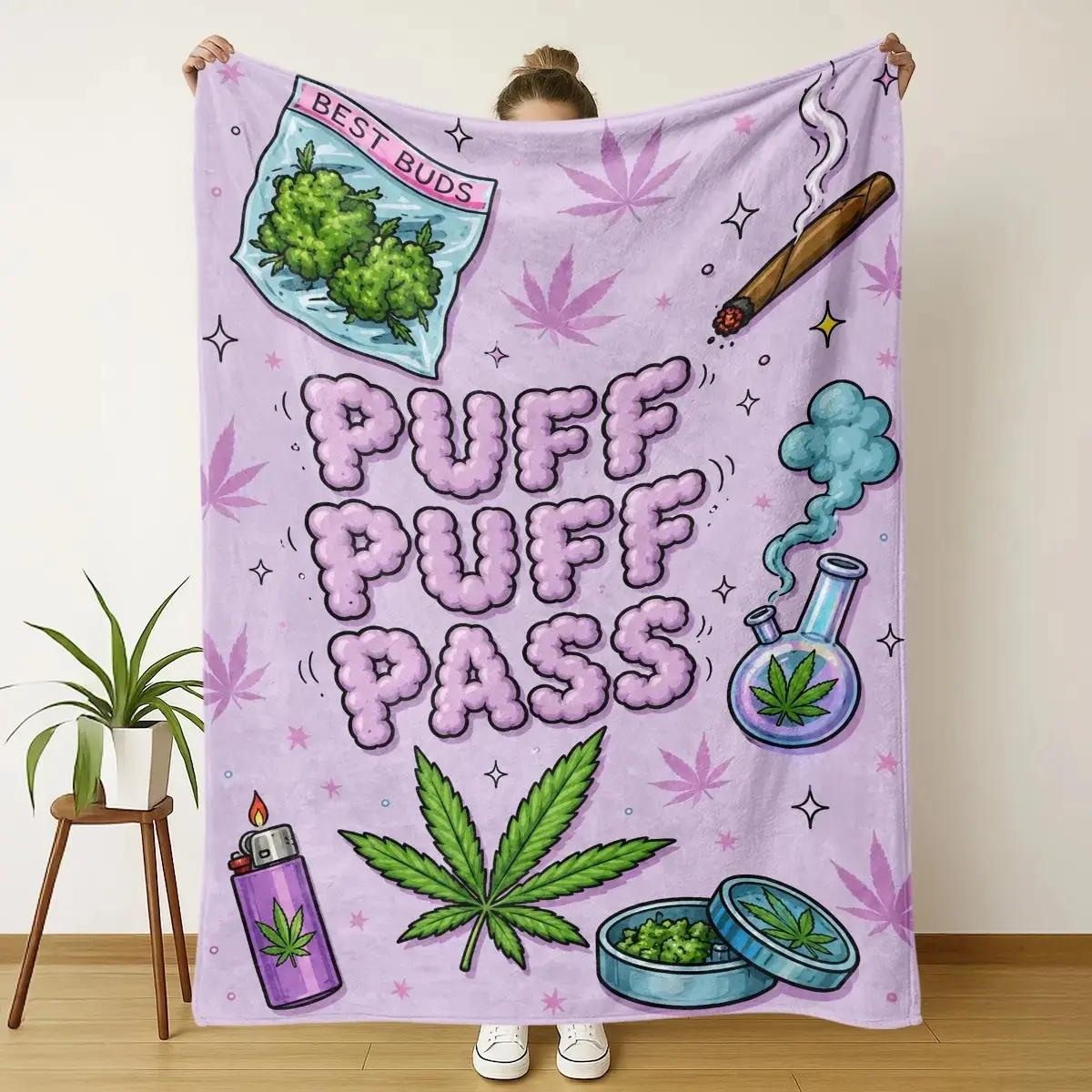 Cannabis Leaf Print Polyester Flannel Throw Blanket - Ultra-Soft, Multi-Size (30*40 in), Ideal for Living Room Couch, Modern Home Decor, Perfect Gift for Lounge Use, Home Lounge