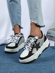 Women's Fashionable Glitter Design Lace Up Low Top Sneakers, Casual Comfortable Sports Shoes for Daily Wear, Perfect for Students and Outdoor Sports