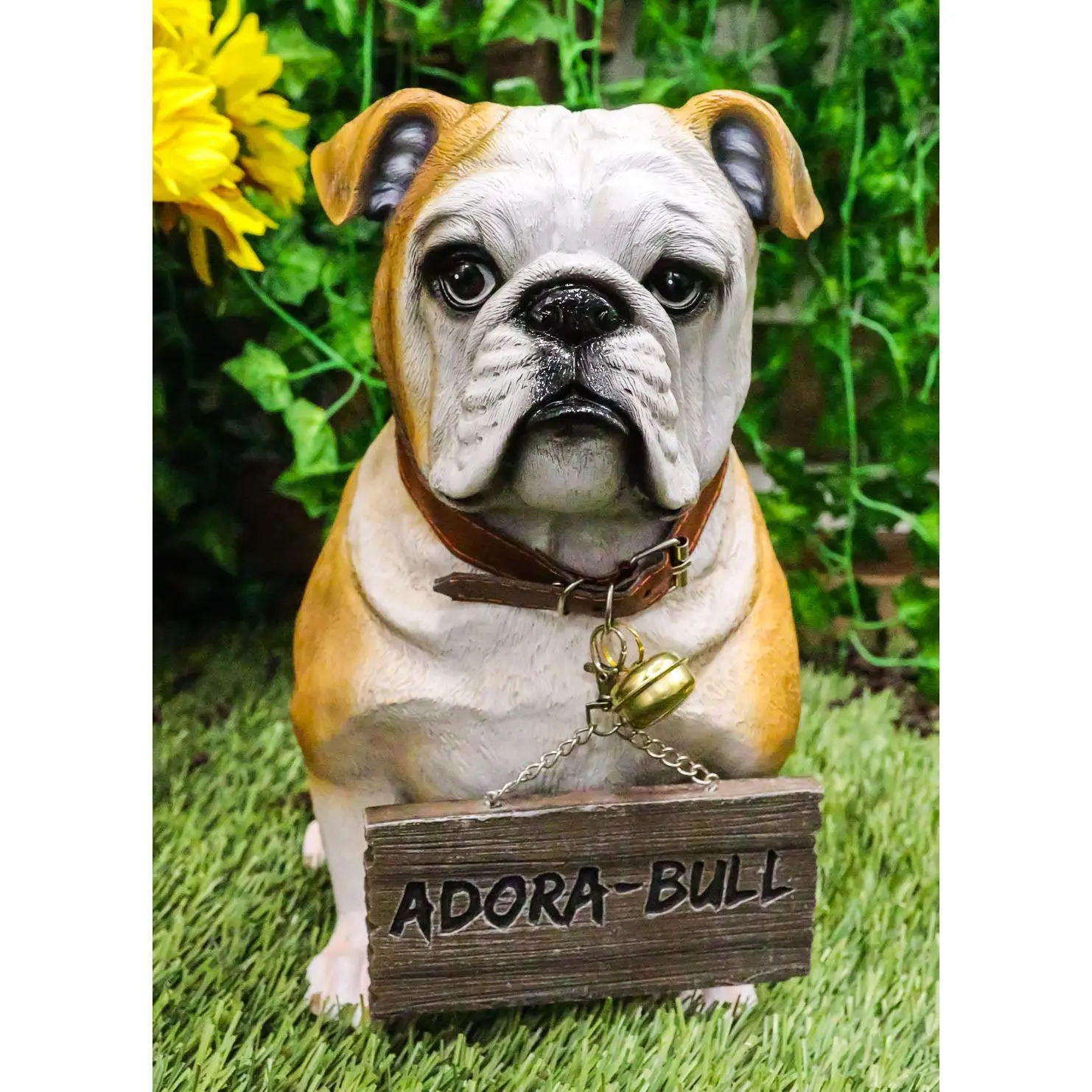 Hand-Painted Resin English Bulldog Figurine - 12in Tall Realistic Sitting Decor Statue for Home Welcome Display