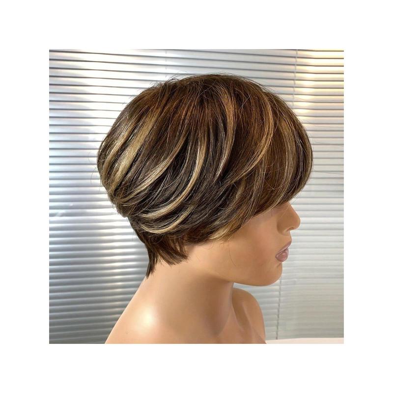 Highlight Ombre Blonde Honey Gold Human Hair Wigs Short Straight Pixie Cut Hair Bob Wig Hair For Woman