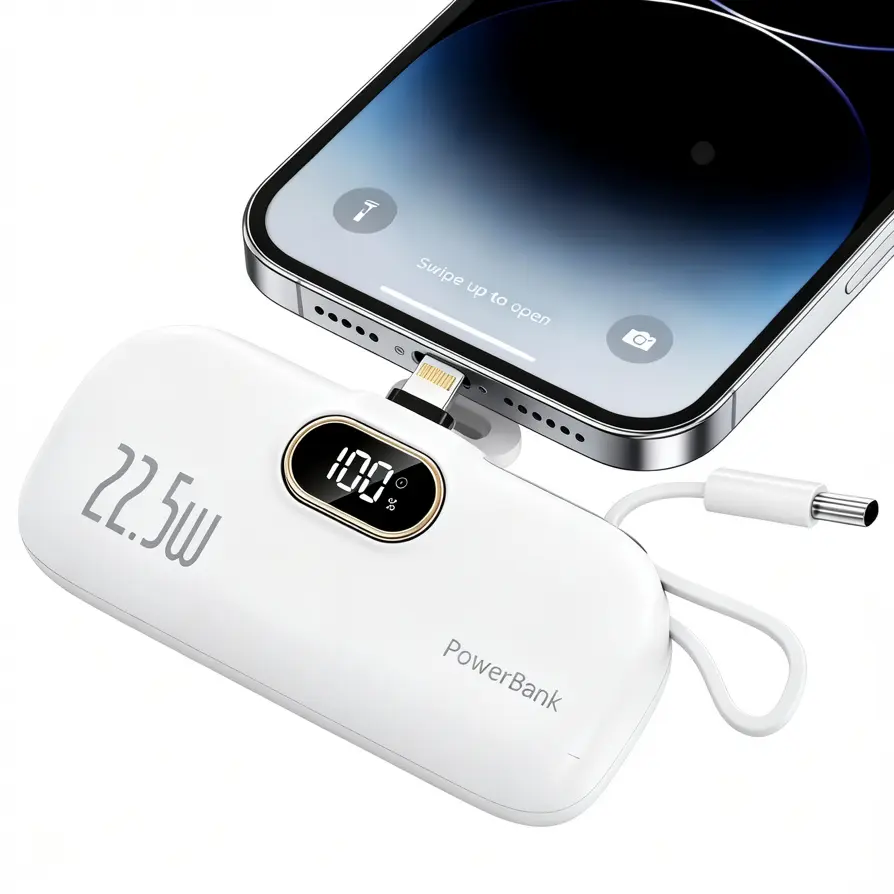 Pocket-Sized Stylish Portable Charger - Digital Power Display, Dual Fast Charging Ports, Emergency Charger for Travel, Work