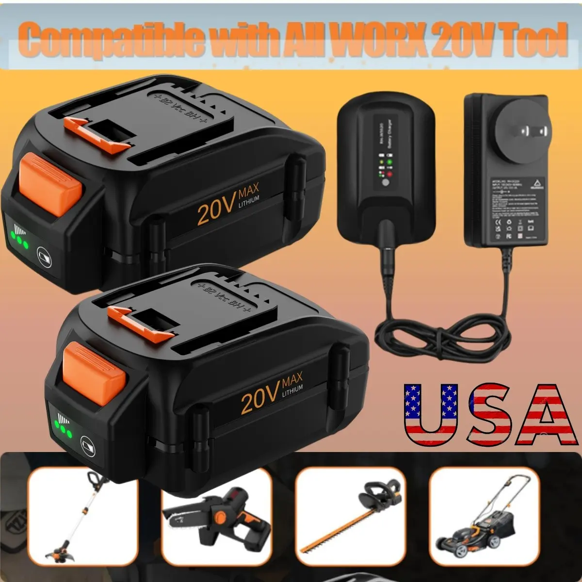 For WORX 20V WA3520 MAX 8.0AH Lithium ion Battery 20Volt or Charger WA3525