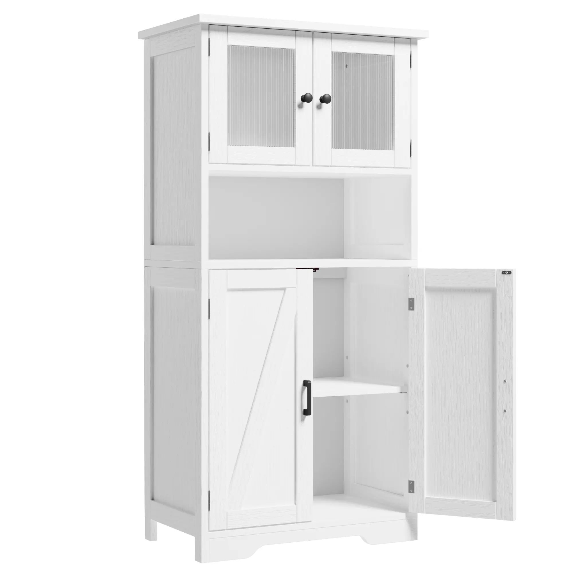 White Tall Freestanding 3-Tier Storage Cabinet with 4 Wide Handles, Adjustable Shelves, Dustproof Design - Organizer for Customized Storage Solutions, Bathroom