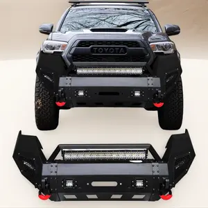 TIOYAR Steel Front Bumper Black Texture for 2016-2023 Toyota Tacoma with Winch Plate LED Lights 2 x D-Rings Off-Road Performance