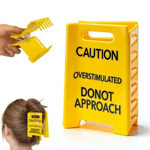 Overstimulated Caution Sign Hair Claw Clip,Do Not Approach Sign Hair Claws Hair Clips,Funny Yellow Warning Hair Clip for Thick Hair,Funny Gag Gift for Women and Coworkers