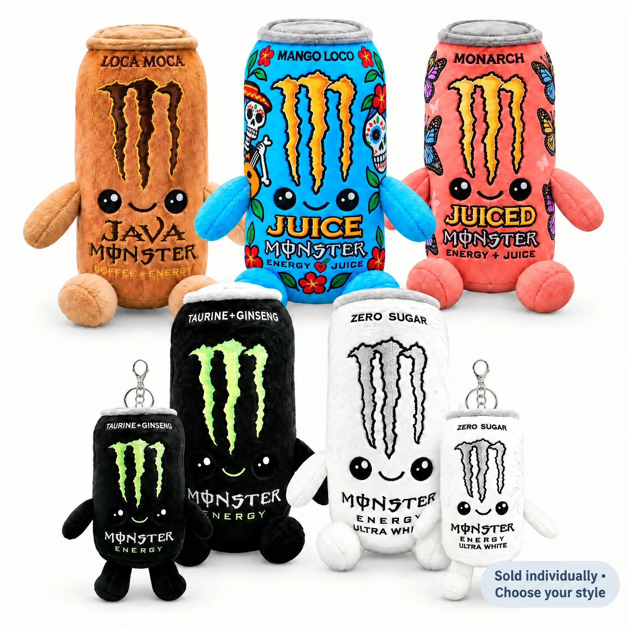 Monster Energy Drink Can Plush Toy, 8.7 in Stuffed Doll or 5.9 in Plush Keychain, 7 Options, Desk & Room Decor, Sold Individually