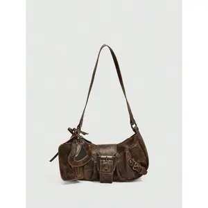 Retro Bag 1PC Y2K Gothic Fashionable Type with Rivet Decoration Vintage Block Women's Shoulder Bag for Daily Travel Steampunk Goth Music Festival Concert Rock