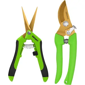 Pruning Shears & Gardening Scissors Set - 7" Titanium Coated Sharp Garden Clippers, Stainless Steel Flower Shears for Plant - Garden Pruners, Florist Scissors with Non-Slip Grip