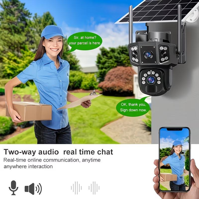 4K/8MP Solar-powered Outdoor Security Camera, 2.4GHz Wi-Fi, Pan/tilt, Dual Lenses, PIR Human Detection, Color Night Vision, Two-way Audio, Home Solar-powered Security Camera | Wireless Outdoor 355° Panoramic View, IP66
