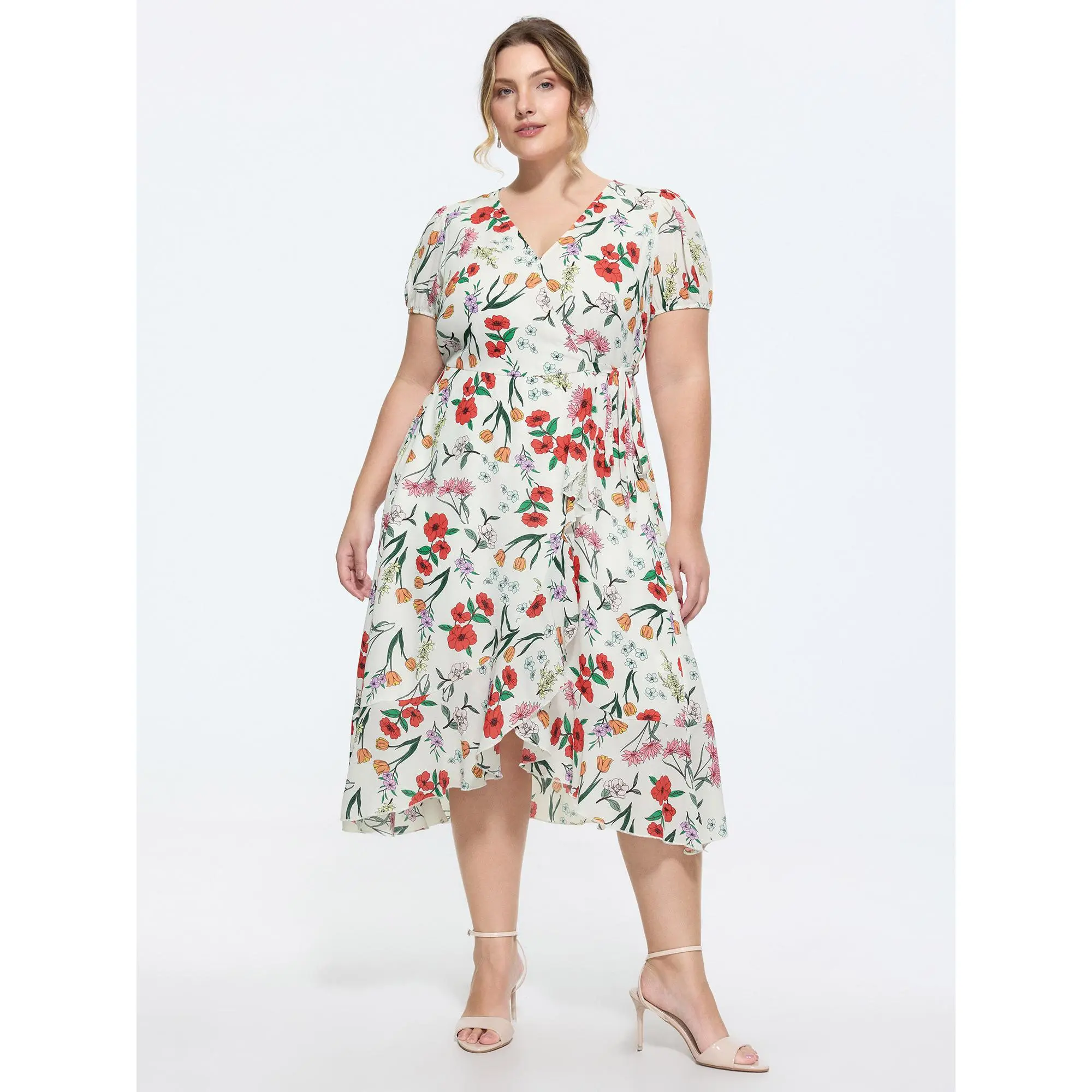BLOOMCHIC Plus Size Floral Print Side-Tie Midi Dress [M-6X],Summerfinds
