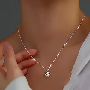 1pc Women' s Fashion Necklaces with Elegant and Unique Bohemian Style Heart- shaped Pendant 925 Silver Plated Necklace, Suitable for Birthday and Wedding Season, Easter, Valentine' s Day, Ramadan, Winter and Spring New Gifts, the Best Choice