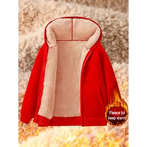 Children's Clothing Girls' Winter Clothing Fleece-Lined Thickened Zipper Jacket Girls 3-12 Years Old Fashionable Warm Sweatshirt