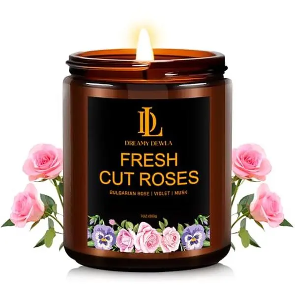 Fresh Cut Roses Candles, Fresh Cut Roses Scented Candle, Mother's Day Candle Gifts for Women, Soy Candles for Home Scented, 7oz 50 Hours Burn, Home Décor