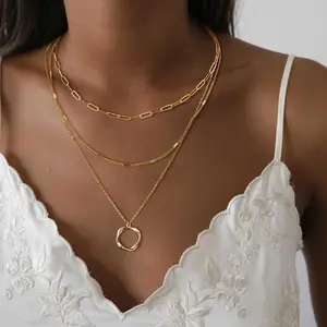 Layered Necklaces for Women, 14k Gold Plated/Sterling Silver Stackable Choker Necklaces for Women Trendy Layering Stacked Circle Pendant Chain Necklace Set Jewelry for Women