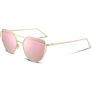 FEISEDY Cat Eye Fashion Metal Frame Mirrored Flat Lenses Women Sunglasses B2206
