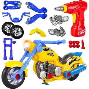 Take Apart Toy Vehicles with Electric Power Drill, Sounds & Lights – Build Your Own STEM Construction Kits for Kids Ages 3-5 (Motorcycle)