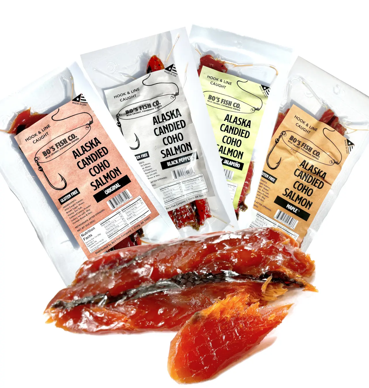 Bo's Candied Coho Salmon Jerky - Wild-Caught Alaskan Salmon (Pack of 1)