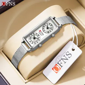 Women Quartz Watch Luxury Dual Time 2 Movement Dial Clock Stainless Steel New Reloj Rectangle Hours Ladies Gold Black Wristwatch