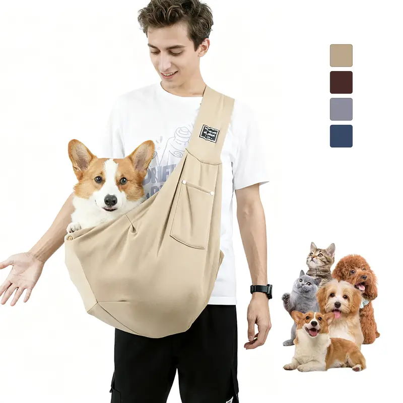 Portable Dog & Cat Sling Carrier Bag - Breathable Fabric for Breathability, Adjustable Safety Belt, Snap Hook, Fold-and-Go Bag, Hands-Free Carry, Machine Washable, Ideal for Small-Medium Pets Up to 7 kg (16.5 lbs) Outdoor Activities & Gifting