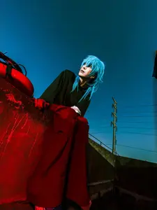 Medium-Length Blue Straight Synthetic Hair with Bangs, Heat-Resistant, Perfect for Halloween, Christmas, Birthday Parties, Anime Style