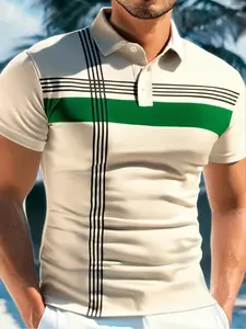 Men's Casual Sporty Fashionable Printed Button Short-Sleeved Polo Shirt for Golf Tennis Lightweight Breathable Slightly Elastic Fabric Trendy Streetwear Gifts Parties Gatherings