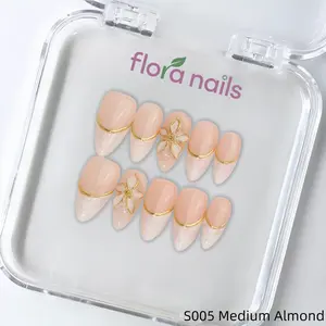 FloraNails | S005 | Medium Almond | Handmade Press-On Nails 10PCS | Acrylic, Reusable, Salon-Quality, Long-Lasting, Glossy Design
