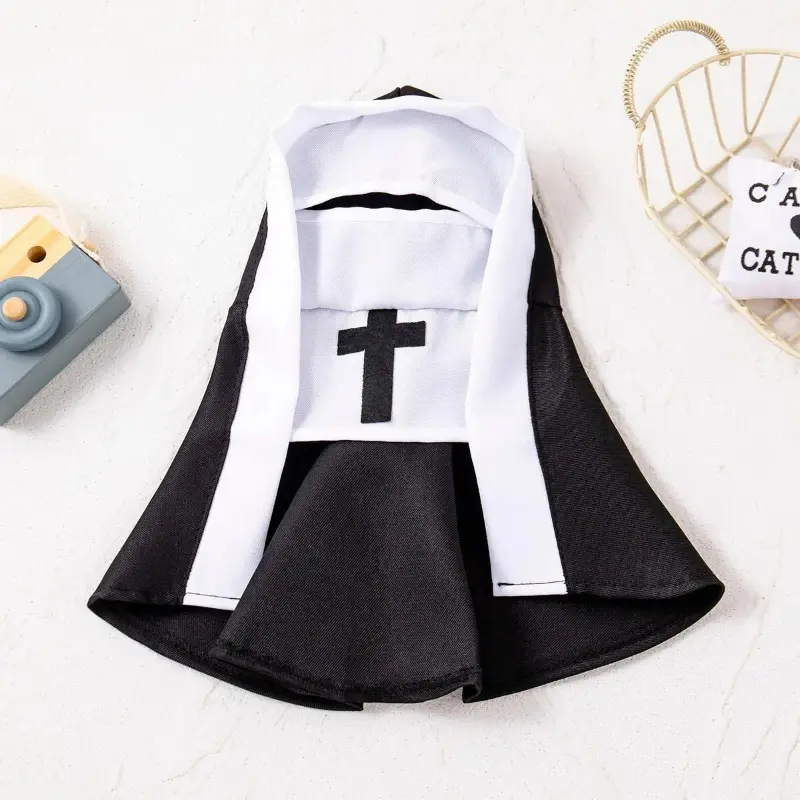 Pet Cosplay Costumes - Breathable Fabric, Trendy Style Nun’s Outfit for All Seasons Small to Medium Cats & Dogs, Funny Photo Props