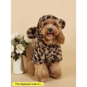 1pc Leopard Print Warm Hoodie For Pets, Suitable For Cats And Dogs In Autumn And Winter