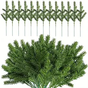 30pcs Christmas Pine Needles, Five Leaf Design Garlands Pine Twigs Faux Cedar Branches Greenery for Holiday Winter